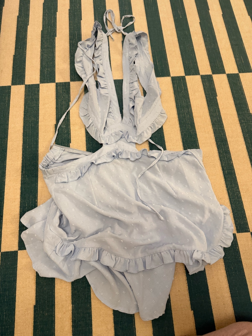 Light Blue Ruffle Mini Dress with Tie Straps